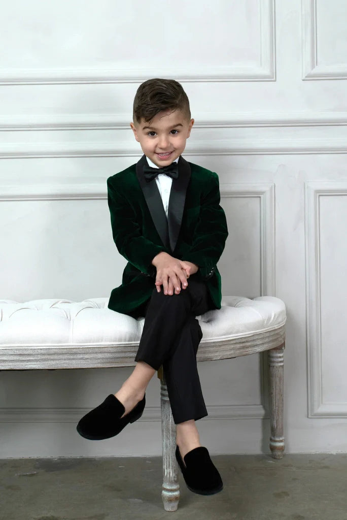 Boys Tuxedo Dark Green Velvet  2 Piece Suit For Wedding Suit Party Wear Suits Prom Suits & Every Occasion