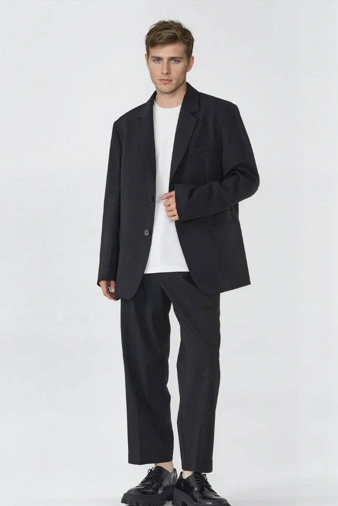 Men Black Loose Fit Casual 2 Piece Suit Relaxed Fit Semi Formal Events Suit Casual Business Attire