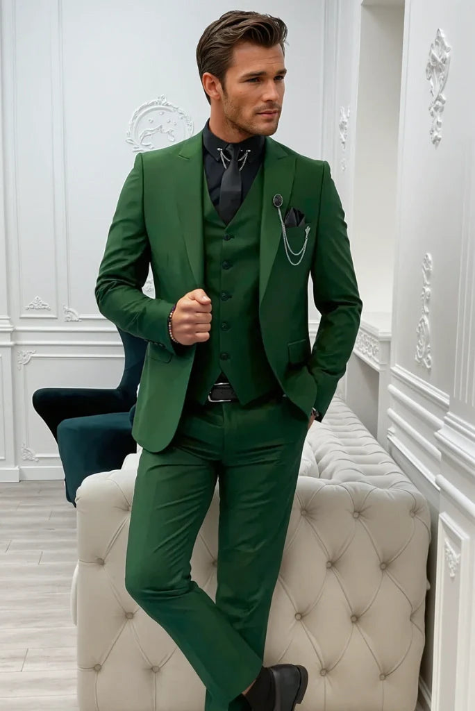 Men Forest Green Three Piece Suit Groom Wedding Suit Elegant Party Wear Suit Bespoke Tailored Fit Suit & Special Occasions