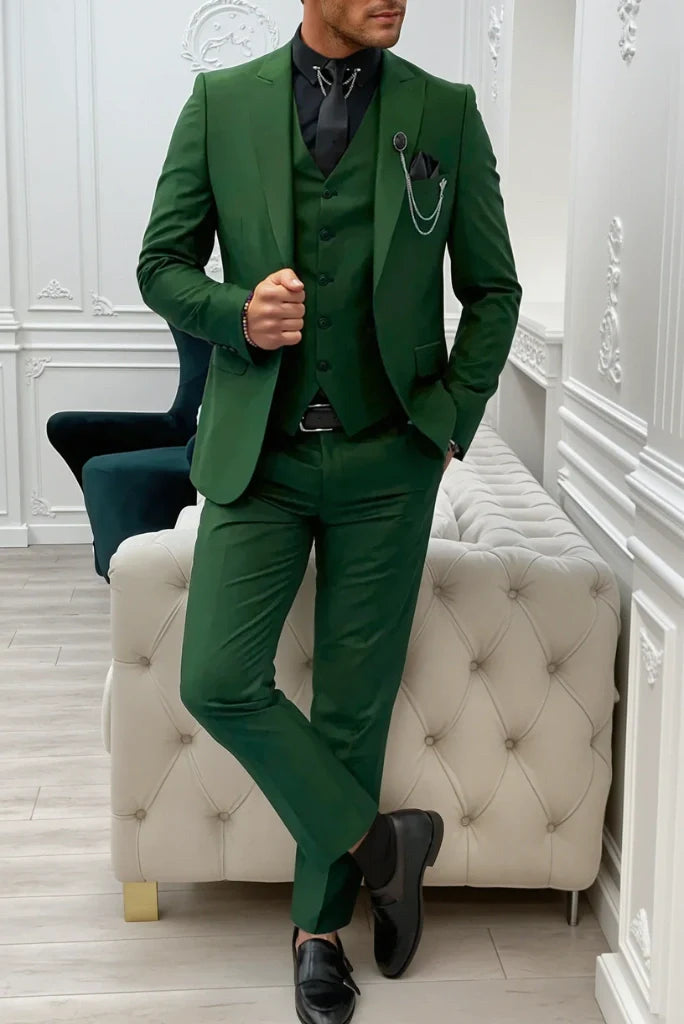 Men Forest Green Three Piece Suit Groom Wedding Suit Elegant Party Wear Suit Bespoke Tailored Fit Suit & Special Occasions