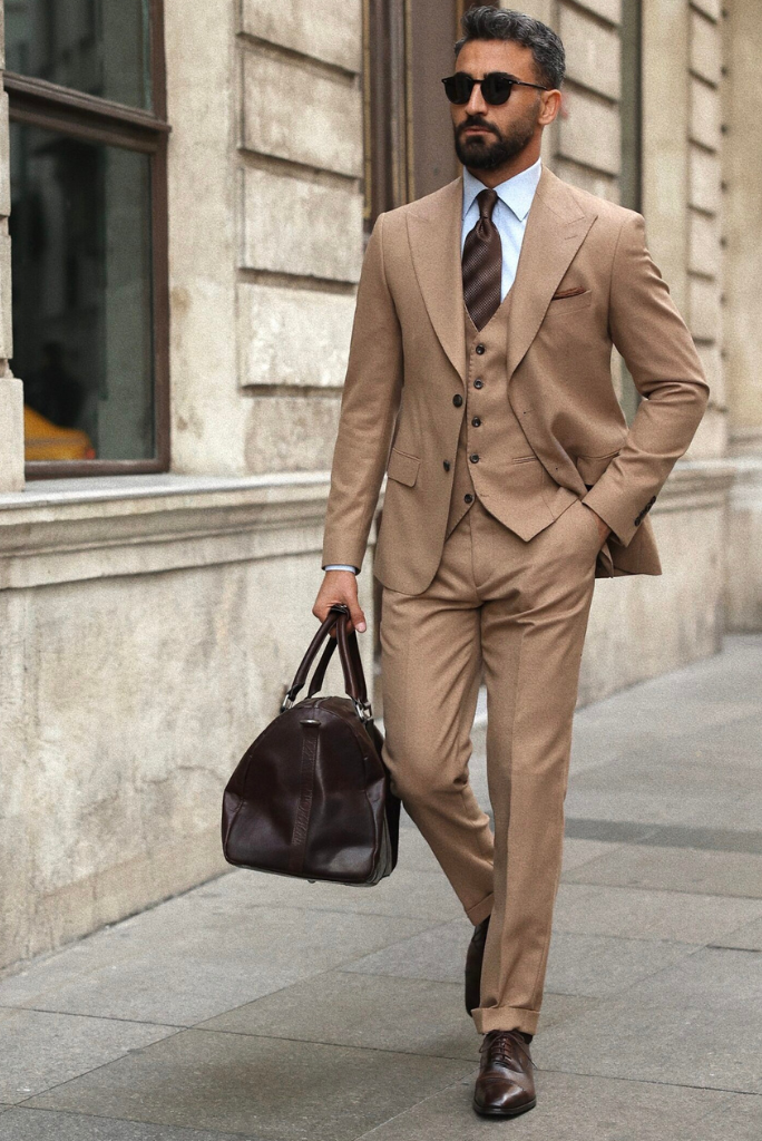 Men Slim Fit Suit Brown There Piece Suits Beach Wedding Suit Office Suit Business Men Suits Bespoke