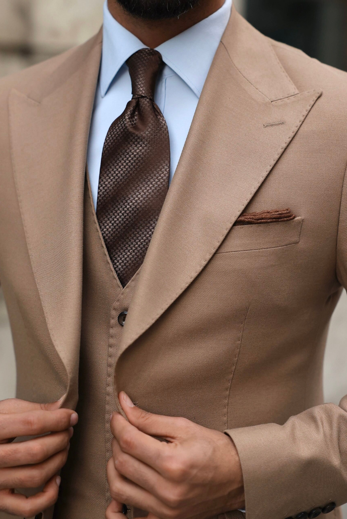 Men Slim Fit Suit Brown There Piece Suits Beach Wedding Suit Office Suit Business Men Suits Bespoke