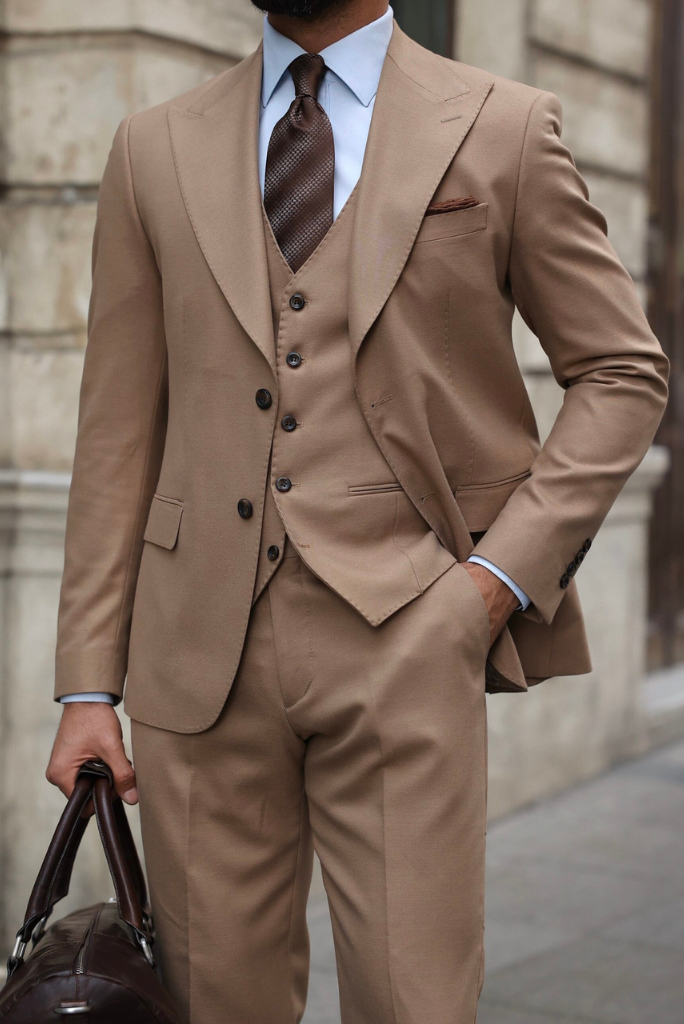 Men Slim Fit Suit Brown There Piece Suits Beach Wedding Suit Office Suit Business Men Suits Bespoke