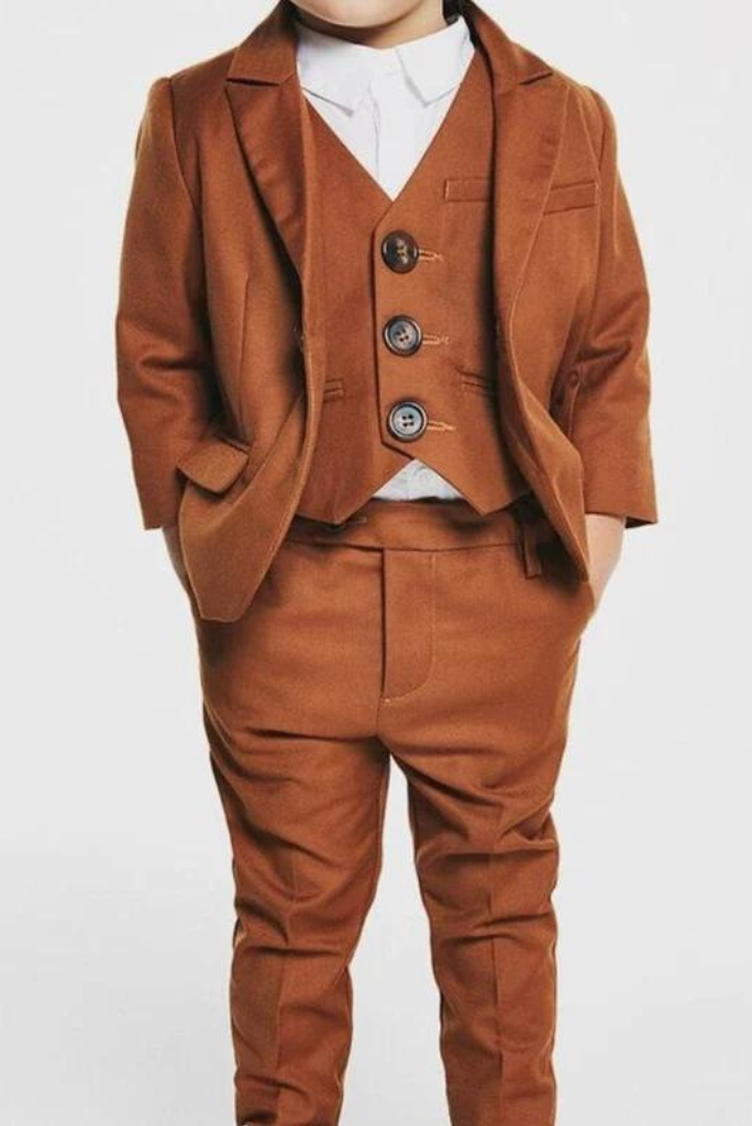 Boys 3 Piece Suit Brown Kids Slim Fit Suit Formal wedding Suit Elegant Groom Wear Suit Kids Clothing
