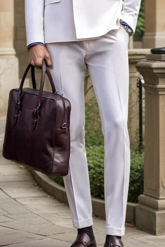 Men White Double Breasted Two Piece Suits Formal Wedding Business Dinner Party Wear Suits Special Gift For Him