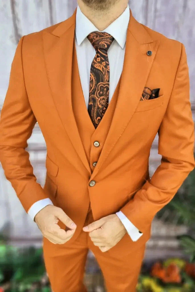 Men Suits Orange  3 Piece Beach Wedding Suit Groom Wear Suits Wedding Suit Men suits Prom suits for men orange suit must read caption