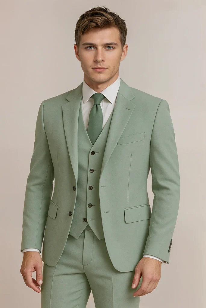 Men Sage Green Suit Groom Wedding Three Piece Suit Summer Formal Business Suits Prom Suit