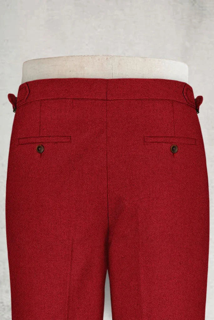 Men Tweed Wool Red Trouser Winter Pant Classic Gurkha Pant Elegant Dinner Party Wear Pant