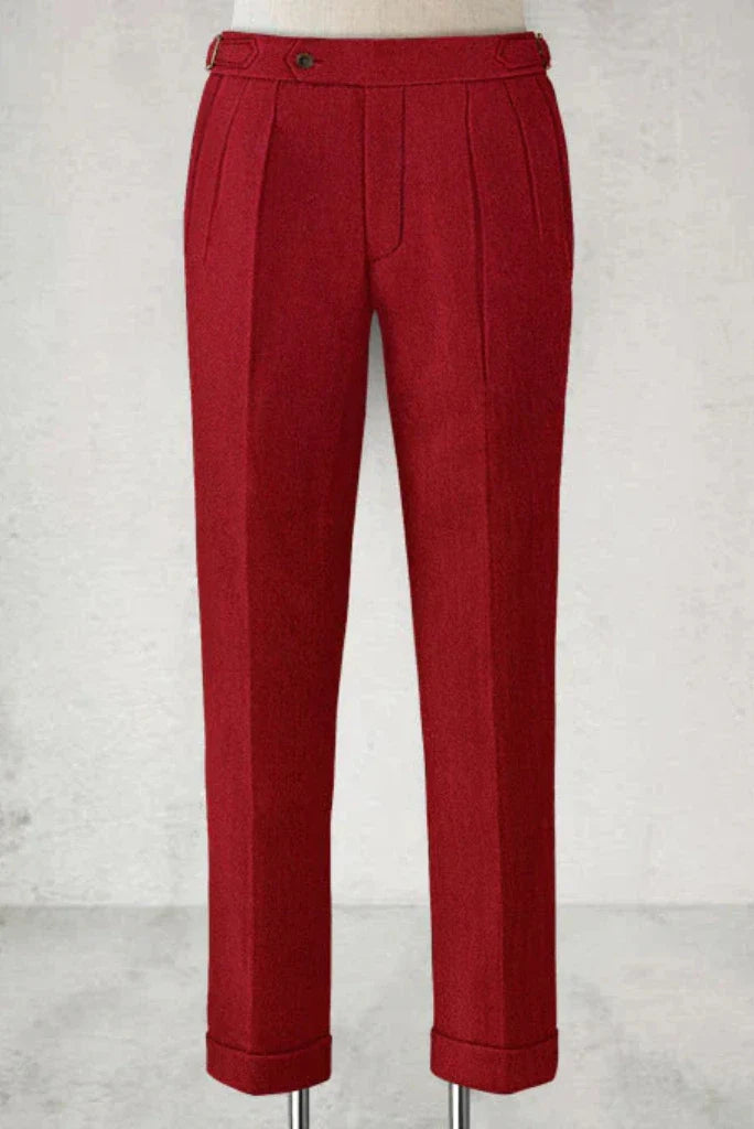 Men Tweed Wool Red Trouser Winter Pant Classic Gurkha Pant Elegant Dinner Party Wear Pant