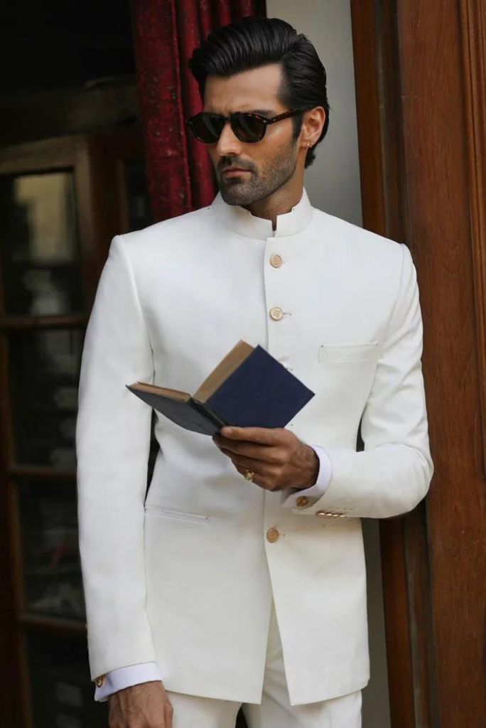 Men White Jodhpuri Bandhgala Indian Suit Two Piece Wedding Suit Royal Premium Suit For Him