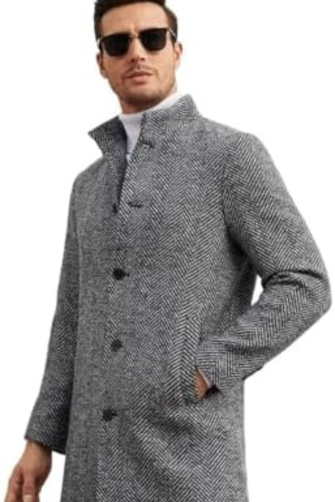 Men Over Coat Grey Woolen Tweed long coat Vintage Winter Jacket long Customized Coat For Him