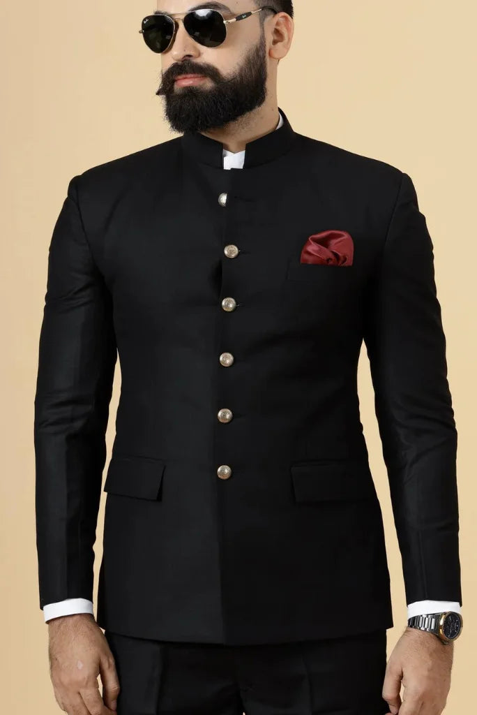 Men's Black Bandhgala Jodhpuri Designer Suit, Perfect for Wedding and Festivals