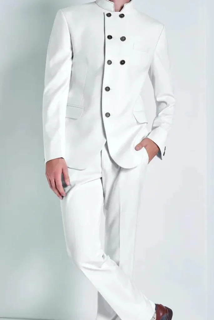 Classic White Double Breasted Jodhpuri Suit, Exclusive Suit for Wedding and Festival
