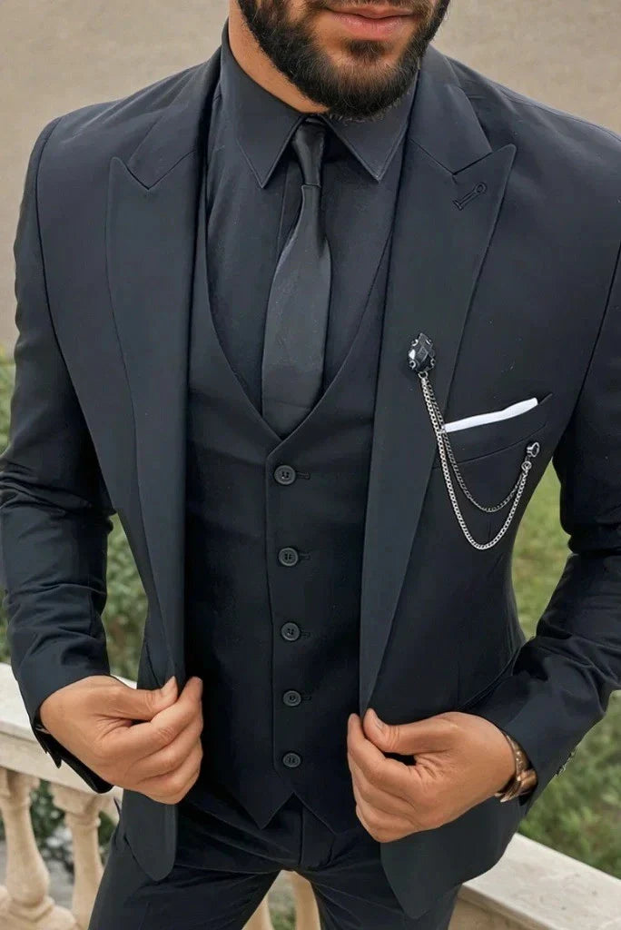 Men Black Designer Three Piece Suit Groomsmen Suit Wedding Prom Suit Bespoke For Men