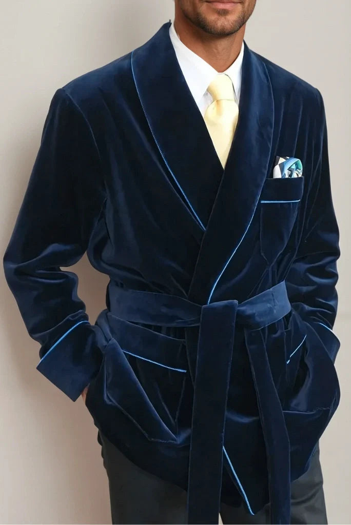Men Smoking Jacket Blue Velvet Smoking Jacket Winter Velvet Robe Jacket Dinner Jacket