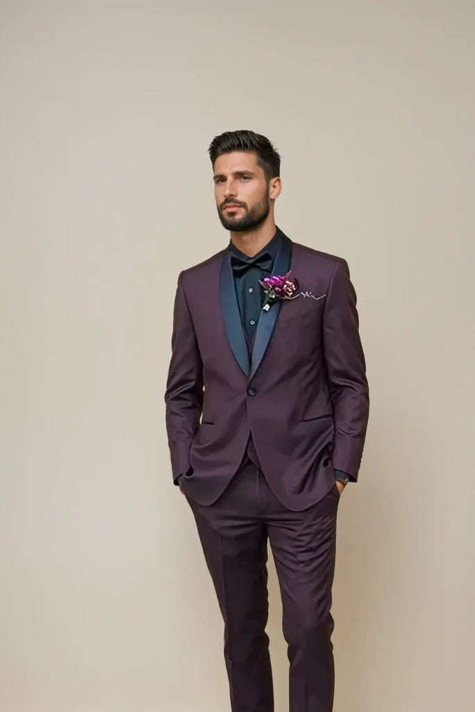 Men Dark Wine Three Piece Tuxedo Suit Special For Engagement Wedding Parties Wear Reception Events Wear