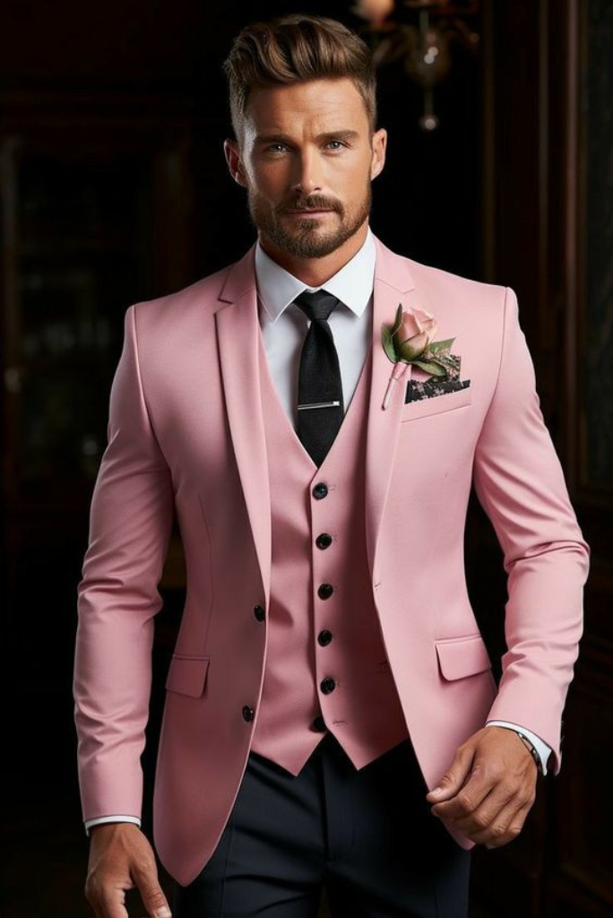 Men Three Piece Pink Suit Wedding Formal Slim Fit Wear Dinner Party Wear Suits Gift For Him