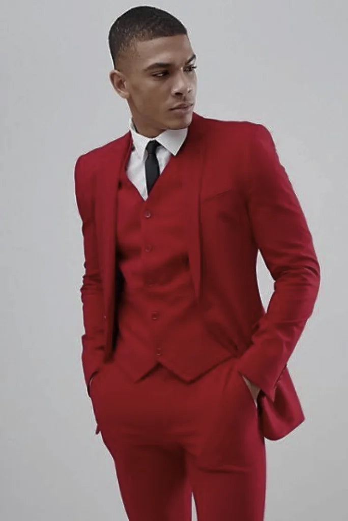 Men Three piece Suit Red Elegant Wedding Suit Slim Fit Suit Bespoke Tailoring Wear Gift For Him