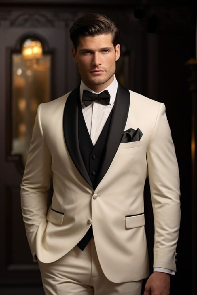 Man Classic Cream Tuxedo Suit Elegant Wedding Suit Dinner Suit Slim Fit Suit Stylish Formal Wear New Year Gift For Him