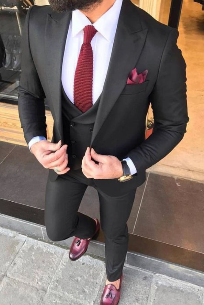 Men Stylish Black Formal Suit Three Piece Suit Wedding Suit Dinner Suit Slim Fit Suit Groomsmen Bespoke Suit Gift For Him