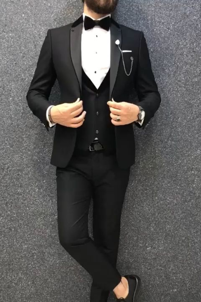 Men Tuxedo Premium 3 Piece Suit Black Slim Fit Suit Wedding Suit Formal Dinner Suit One Button Suit Groomsmen Tailoring Suit Bespoke Mens