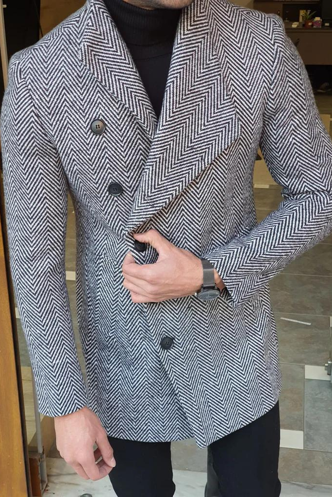 Men Tweed Woolen Grey Over Coat  Trench Coat Man Long Jacket Stylish Winter Wear Customized Coat wear For him
