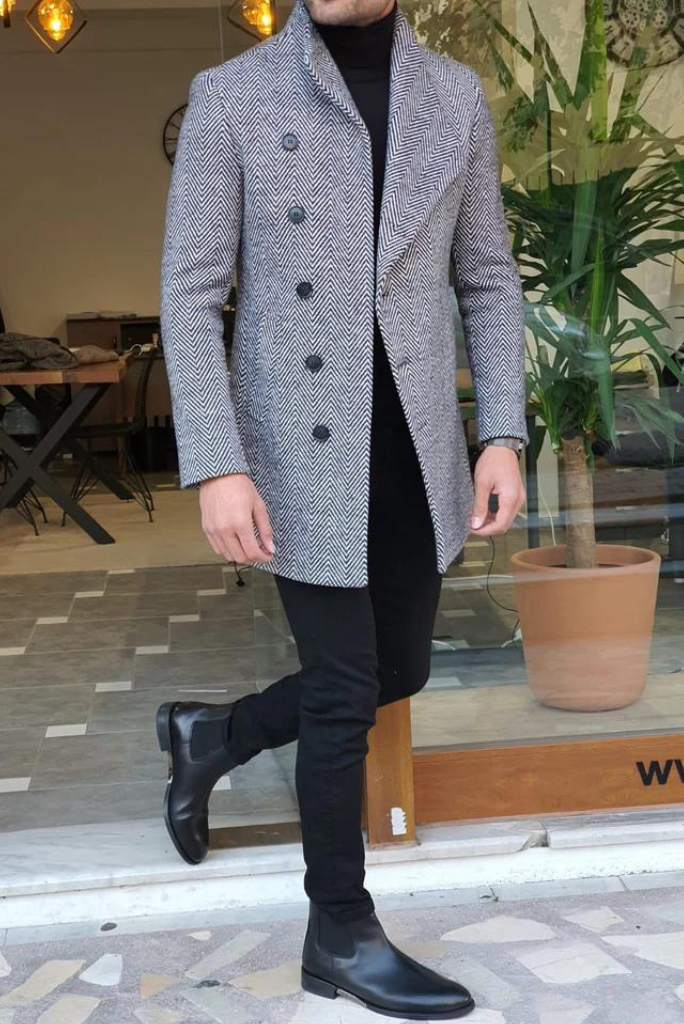 Men Tweed Woolen Grey Over Coat  Trench Coat Man Long Jacket Stylish Winter Wear Customized Coat wear For him