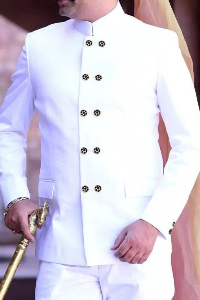 Maharaja Style White Double Breasted Jodhpuri Suit for Men, Perfect for Occasions
