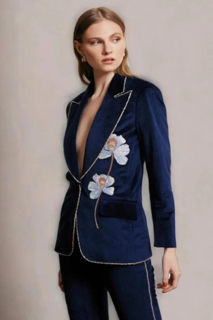 Blue Velvet Embroidery Suit for Her, Stylish Embroidery Suit for Party, Wedding and special occasion