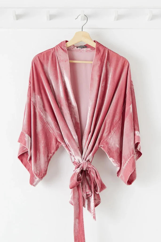 Deep Pink Velvet Kimono Jacket for Her, Elegant Kimono for Women
