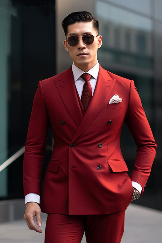 Men Red Double Breasted Suit Slim Fit Suit Groom Slim Fit Suit Elegant Red Suit Wedding Suit Bespoke Tailoring