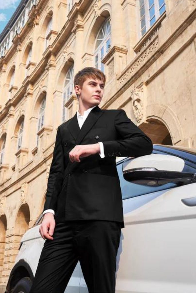 Men Classic Double Breasted Black Suit Elegant Wedding Suit Two Piece Suit Groom Slim Fit Suit bespoke mens Wear Him