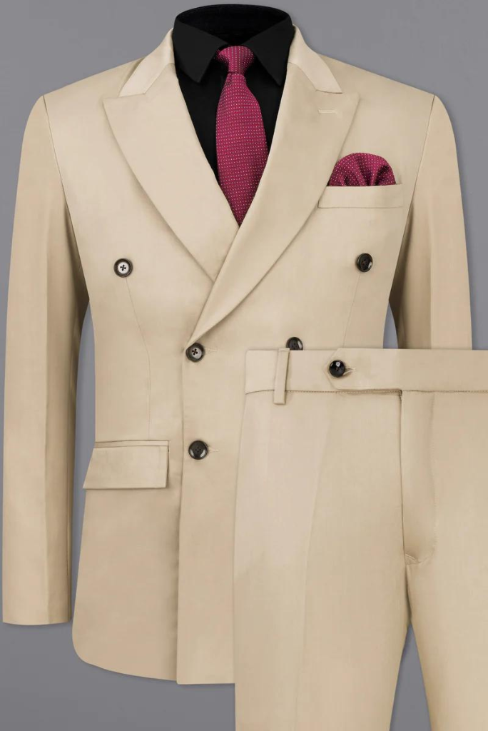 Men Beige Double Breasted Suit Wedding Suit Formal Slim Fit Suit Elegant Bespoke Suit Tailoring Him